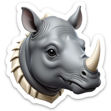 cinematic-noble--rhinoceros-portrait-emoji,slate-grey-hide--poised-and-regal,-with-a-massive,-powerful-build-and-a-thick, ivory horn, -deep-set-soulful-piercing-eyes,-simplified-yet-sharp-and-sophisticated-features,-highly-detailed,-large-black-eyes, zoomed out showing shoulders sticker