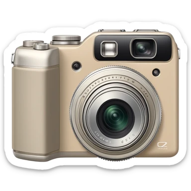 Extremely minimal Olympus Superzoom 70G camera, grayish-beige color, very simplified design with only essential elements, basic rectangular shape, minimal indication of lens, clean flat style with almost no details sticker