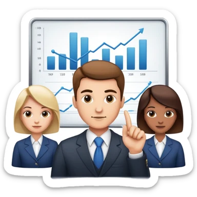 Professional leader with chart showing growth, presenting to team sticker
