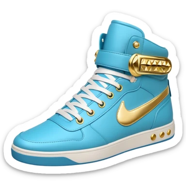 Futuristic colored, pair of detailed high top sneakers for women, gold embellishments sticker