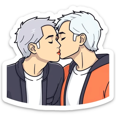 White dark hair adult male and black adult male kissing sticker