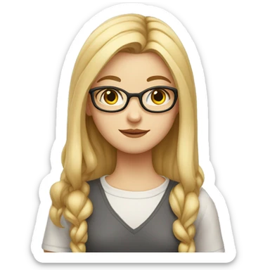 nerd girl with deep greet eyes and long straight blonde hair parted in the middle that loves cats  sticker