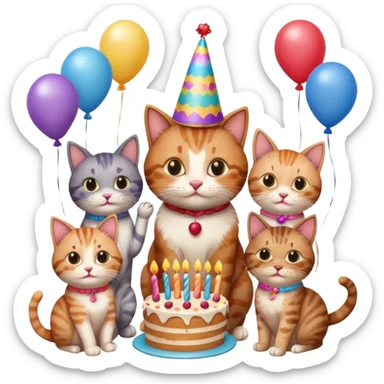 3 cats and a kitten at a birthday party sticker