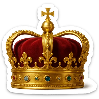 classic gold crown with red velvet inlay, detailed with small jewels and a regal shine sticker
