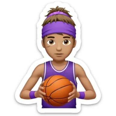 Basketball guy with purple headband, hold ball sticker