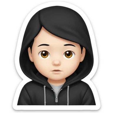 baby with black hair and black hoodie sticker