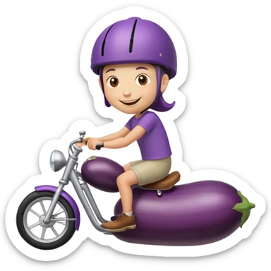 someone riding an eggplant as if it’s a bike with a helmet on sticker