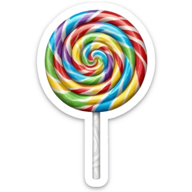 3D render of Lollipop Tree, made entirely of dessert materials, glistening sugar crystal texture, swirled rainbow hard candy top on a white stick, delicious confectionery aesthetic, Apple emoji style, isolated on white background --v 6.0. sticker