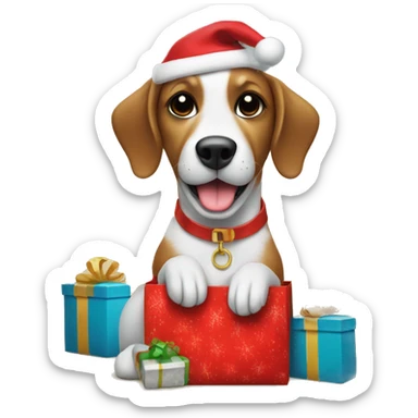 Christmas gift bag and dog sticker