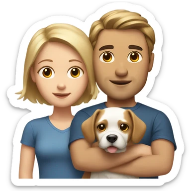 man with light brown hair and short girl with a little white dog sticker