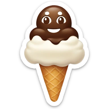 ice cream with chocolate without waffles , on a stick, flat shape, with a smile sticker