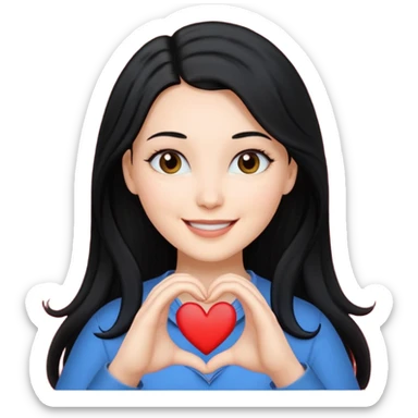 Mujer blanca cabello largo negro haciendo un corazon con sus manos sticker