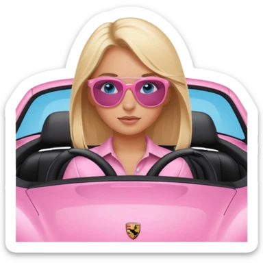 Pink porsche taycan with blonde girl with blue eyes in it sticker