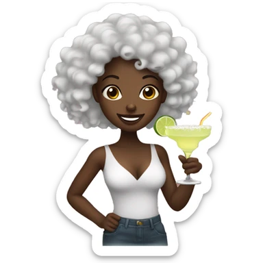 Black girl with curly hair holding a margarita  sticker
