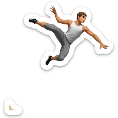 A person performing a parkour move, leaping between buildings or scaling a wall with agility and precision. The scene captures dynamic motion, showcasing strength, flexibility, and the thrill of urban acrobatics against an urban cityscape backdrop. sticker