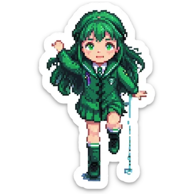 Slytherin student with green uniform slipping on a wet floor sticker