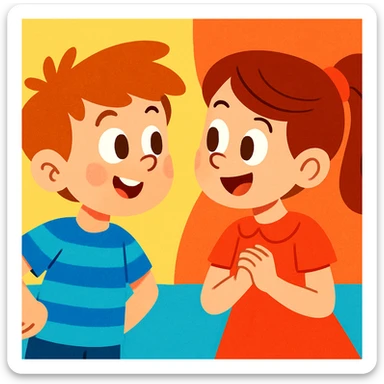 a boy looking at a girl, vibrant cartoon style sticker