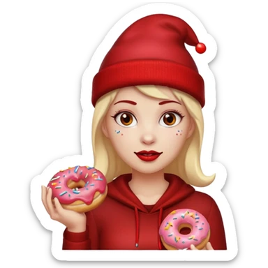 female devil wearing beanies holding donut sticker