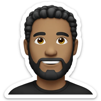 Man with black hair and beard with white skin and black on and with black t shirt  sticker