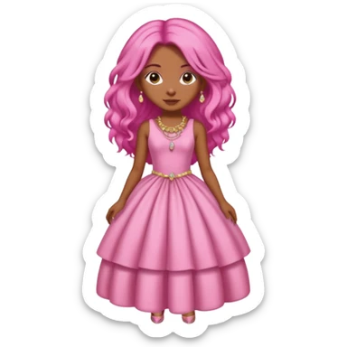 Brown skinned girl with long silky pink hair and pink puffy dress and pink jewelry  sticker
