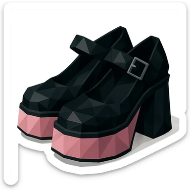 BLACKPINK-inspired gothic shoes, no hearts, faceted and modern, black and pink, polygonal style sticker