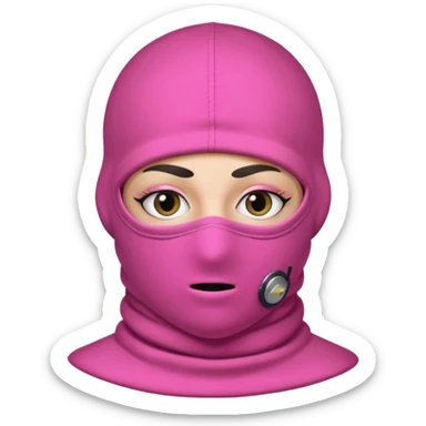 gangster style balaclava pink in colour with eyes showing through the eye holes of the balaclava with beautiful eyelashes on  sticker
