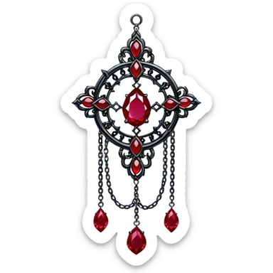 Epic gothic Hanging suncatcher, chains with shiny sparkly with ruby-gemstones and obsidian-gemstones,  sticker