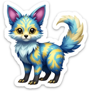 Epic Feral Rare Fantasy shiny cool fluffy Vernid-Trico-species-hybrid-animal by LiLaiRa, random markings, tufted ears, full body sticker