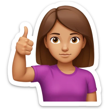 Young girl with right arm thumbs up and left arm thumbs down, uncertain facial expression sticker