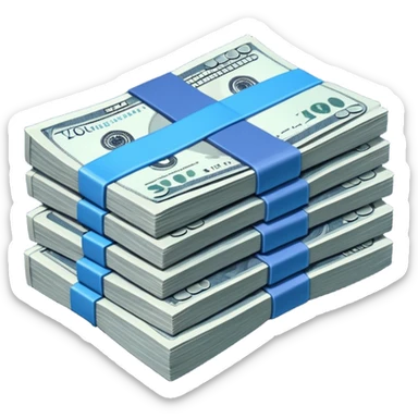 a massive bound stack of blue-and-white banknotes, koan bills , 90s futuristic, the band is dark gray sticker