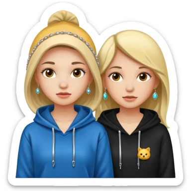  2 girl in hoodie with jewelryemoji sticker