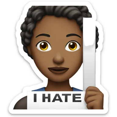 Woman Holding a sign wich says i hate him sticker