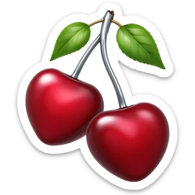 A pair of cherries emoji made of liquid silver chrome, smooth rounded shapes, glossy metallic surface, subtle sensual vibe, luxury sexy aesthetic, iOS emoji style, centered, clean white background sticker