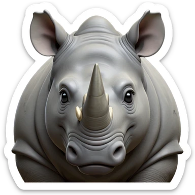 cinematic-noble-rhinoceros-portrait-emoji,-poised,-with-a-massive,-powerful-build-and-a-thick,-hide-of-slate-gray,-deep-set-soulful-piercing-eyes,-simplified-yet-sharp-and-sophisticated-features,-highly-detailed, with large black eyes, szoomed out showing houlders sticker