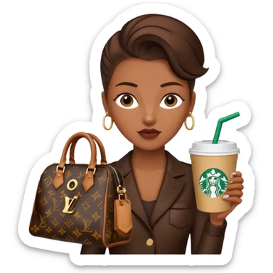 A girl with brown skin and a slick back hair and a luois vittion purse and Starbucks in hand sticker