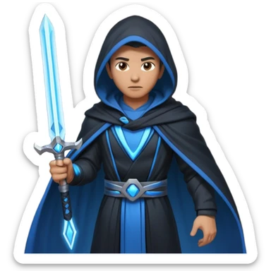 sci-fi space warrior human, glowing energy sword, hooded robe, heroic stance, 3D cartoon, mobile game character icon, clean background, no text
 sticker