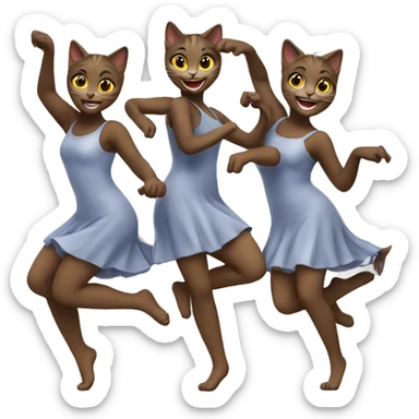 four happy girl cats dancing sticker