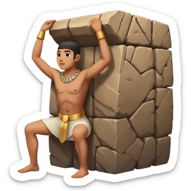 fullbody ancient Egyptian worker bareheaded, straining under a rock block on their back sticker