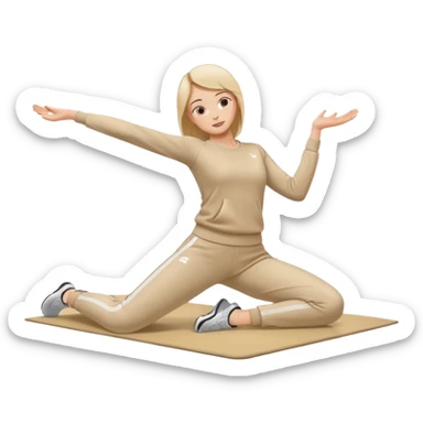 нарисуй девушку в бежевом спортивном  костюме, которая занимается  растяжкой на коврике sticker