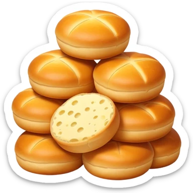 pile of Brazilian cheese breads, round, golden, appetizing sticker