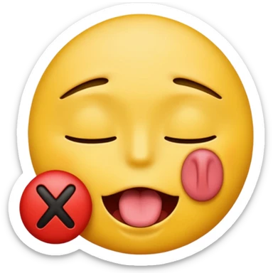 a emoji with its eyes closed, with a red X inits eyes, and its tongue out sticker