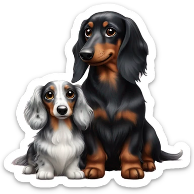 Long-haired black merle dachshund with small one  sticker