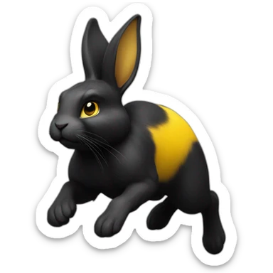 fierce looking black and yellow colored bunny running to the right sticker