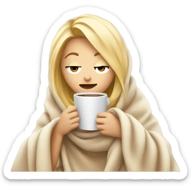 Blondie girl inside a blanket sipping coffee eyes closed sticker