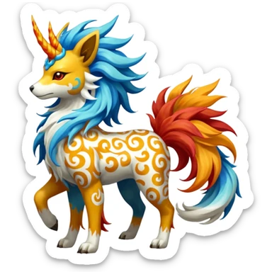Tropical Tiny Marked Patterned Colorful Painted Oriental Asian Patterned Tropical Exotic Toxic Suicune-Solgaleo-Rapidash-Arcanine-fusion-hybrid-creature (full body) sticker