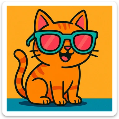 a playful cat with big sunglasses, cartoon style, vibrant toon style sticker