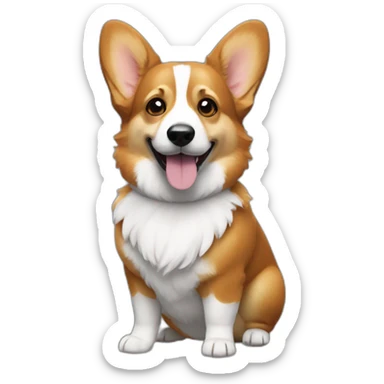 Full body Corgi in a bob Ross costume sticker
