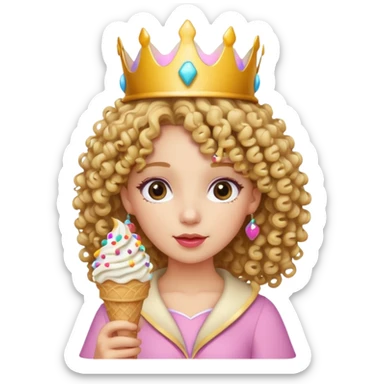 curly haired crowned princesswith ice cream sticker