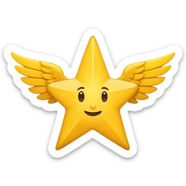 An image with wings on a star based on the star and wings of the basic emoji of the iPhone. not 3d just plat and soft and not have to bold sticker