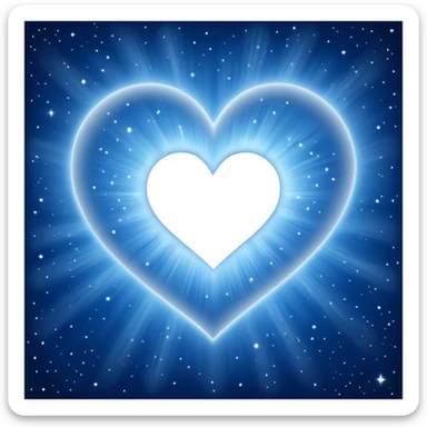 Small white heart radiating blue white light within a big blue cosmic galaxy heart sticker